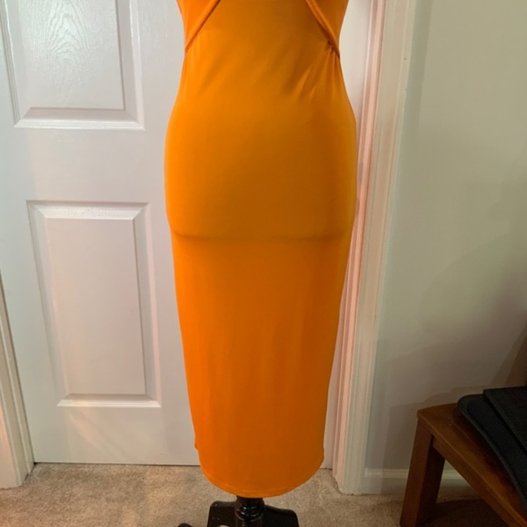Zara Cut Out Twist Front Orange Midi Boho Dress Size Medium - Picture 3 of 8